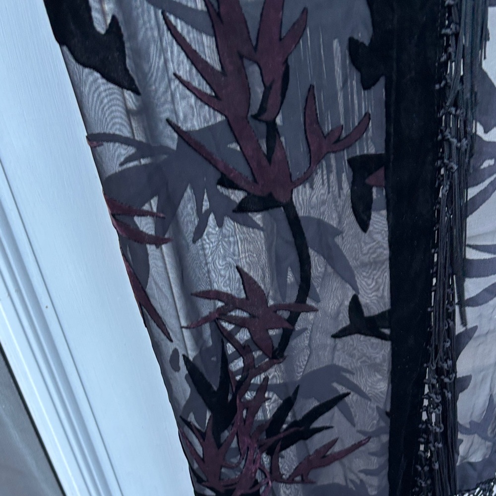 JayLey Ladies Silk Black Fringe Sheer Pink Velvet Top Boho Kimono Cardigan - Picture 10 of 16